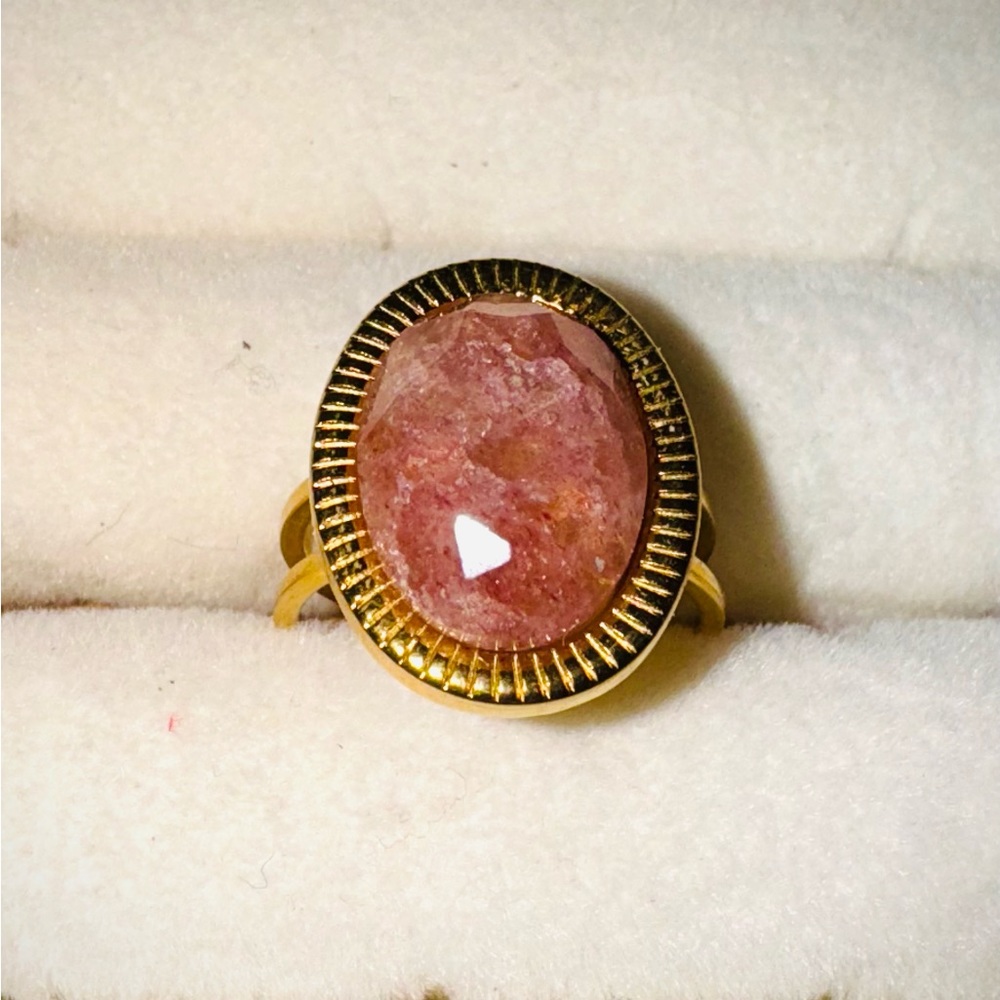 Strawberry African Quartz Stainless Steel 14k gold plated ring